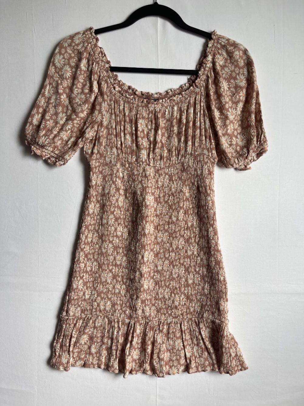 Lily Rose Brown Floral Smocked Puff Sleeve Mini Dress Women’s XS